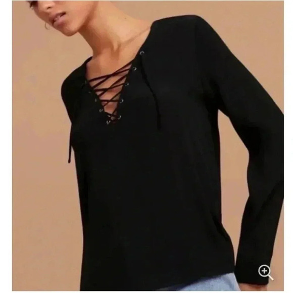Aritzia Tops - Aritzia Wilfred Lace Up Front Black Blouse Size Small